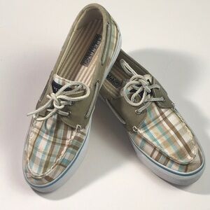 SPERRY Top Sider Aqua/Brown Plaid Boat Shoes